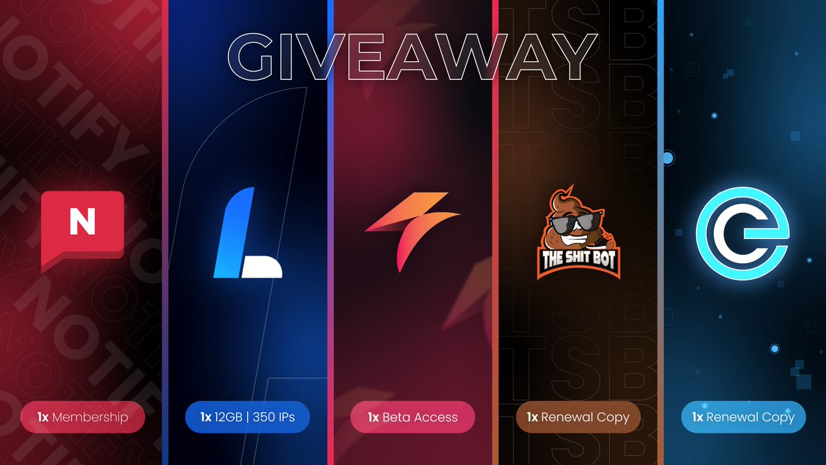 Live Proxies (@liveproxies) on Twitter photo ⚡Giveaway Time
🎁Prizes
1x Membership <a href="/notify/">Notify</a>
1x 12GB | 350 IPs plan <a href="/LiveProxies/">Live Proxies</a>
1x Beta access <a href="/StormeIO/">Storme</a>
1x Renewal key <a href="/EasyCopBots/">EasyCop</a>
1x Renewal key <a href="/The_Shit_Bot/">The Shit Bot</a>
👀Rules
🚰 Follow all accounts
❤️ Like
🔄 RT
⌛Ends in 48h ⚡Giveaway Time
🎁Prizes
1x Membership <a href="/notify/">Notify</a>
1x 12GB | 350 IPs plan <a href="/LiveProxies/">Live Proxies</a>
1x Beta access <a href="/StormeIO/">Storme</a>
1x Renewal key <a href="/EasyCopBots/">EasyCop</a>
1x Renewal key <a href="/The_Shit_Bot/">The Shit Bot</a>
👀Rules
🚰 Follow all accounts
❤️ Like
🔄 RT
⌛Ends in 48h