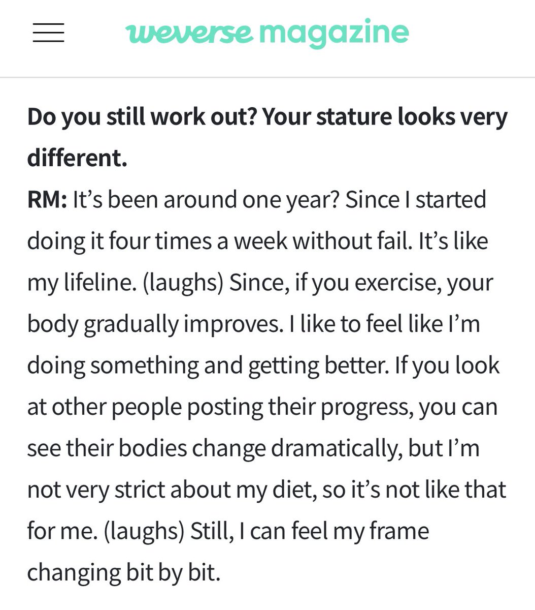 charts_k's tweet photo. RM says that it’s been around one year now that he’s been working out four times a week without fail. https://t.co/4j5CvnpSe6