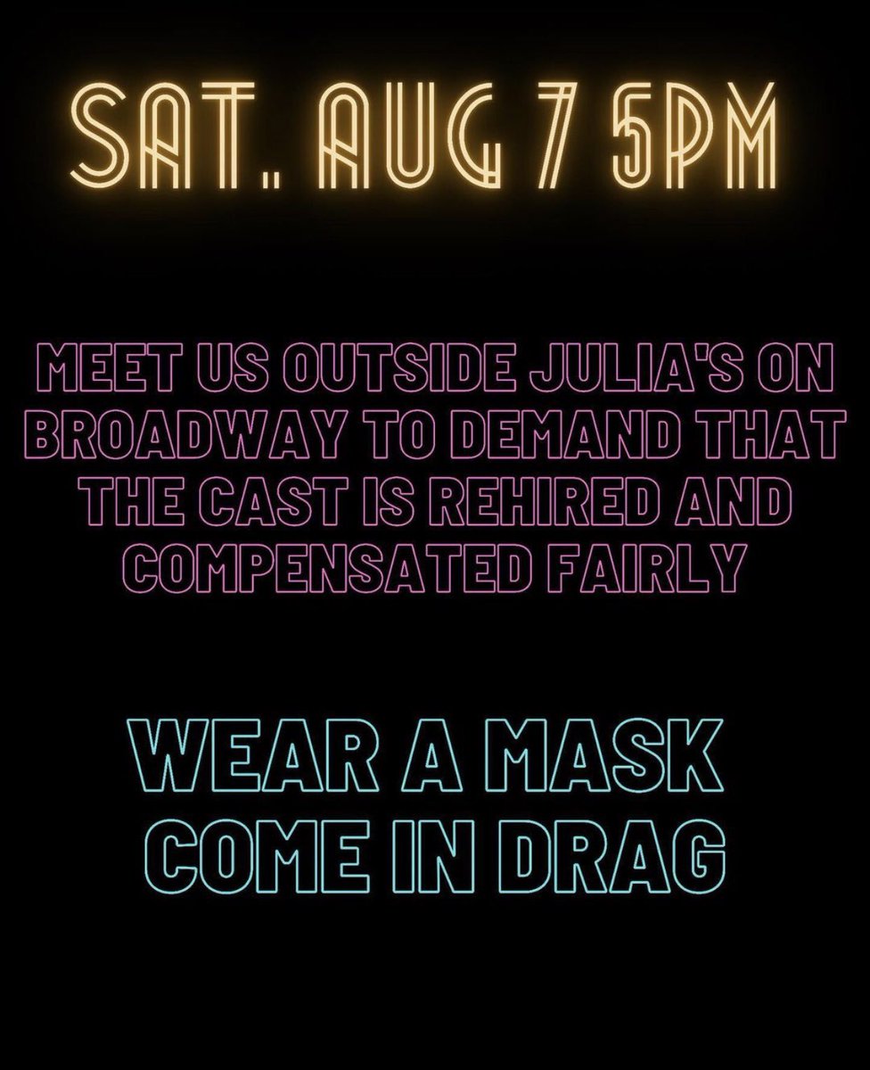 Sat. Aug 7th 5pm- SDA is picketing La Faux at Julia's. Do NOT cross the picket line-don't eat there, don't go there, DO NOT PERFORM THERE. Tell your friends #seattledrag #seattledragalliance #dragisajob