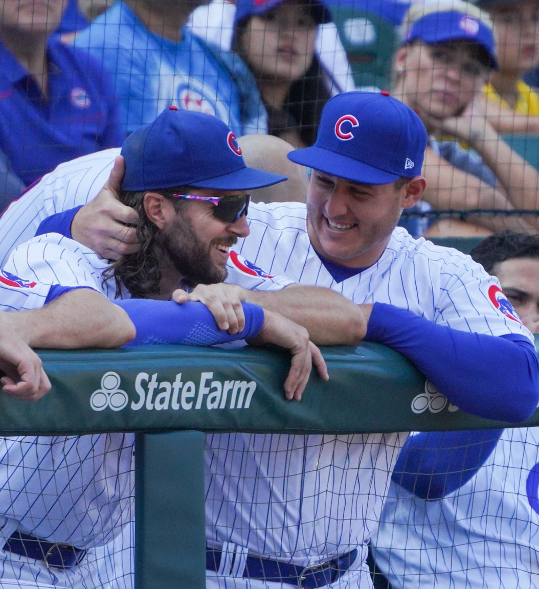 This should make #Cubs fans smile. Just <a href="/ARizzo44/">Anthony Rizzo</a> scratching <a href="/JSMarisnick/">Jake Marisnick</a>’s hair like a dog earlier today 😂