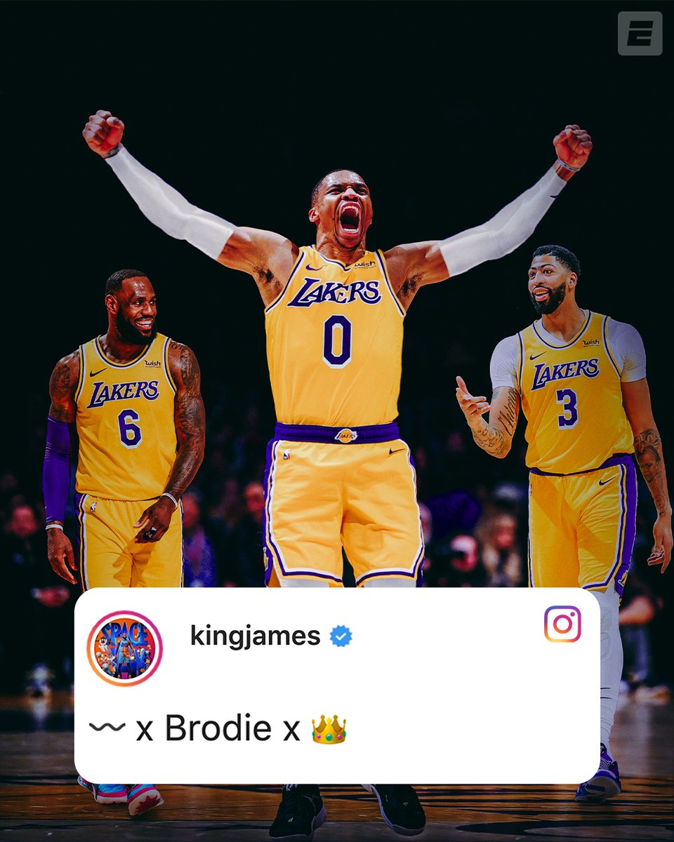 espn's tweet photo. .@KingJames is ready for showtime with @russwest44 and @AntDavis23 🎬🍿 https://t.co/7IFVWAj3g7