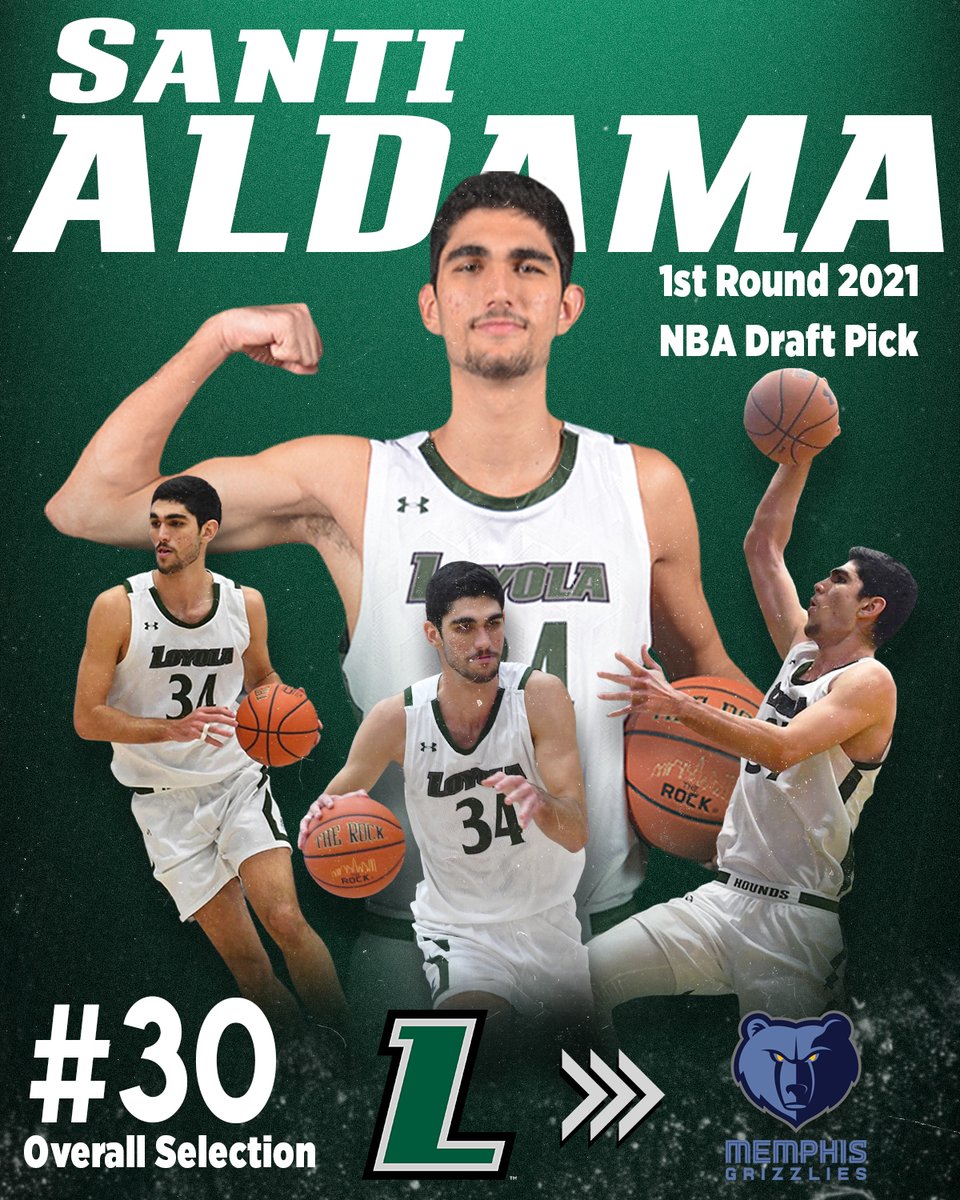 It's going to be a party on Beale Street for <a href="/LoyolaMBB/">Loyola Men's Basketball</a> &amp; @SantiAldama!

The <a href="/LoyolaMaryland/">Loyola University MD</a> standout becomes the first Greyhounds player selected in the <a href="/NBADraft/">NBA Draft</a> First Round, going No. 30 to the <a href="/memgrizz/">Memphis Grizzlies</a>!

📰 : loyo.la/3zKBlVo

#gohounds | <a href="/PatriotLeague/">Patriot League</a>