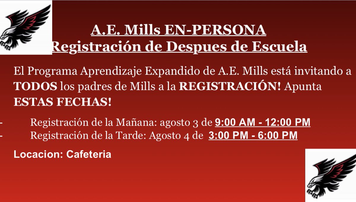millsinter's tweet image. It is almost time to welcome our Hawks back to school and to kick it all off, we will be having registration for our After-School Program.  All info needed is provided in the pictures.  We can't wait to see our Hawks. #millsinter #aemills #afterschoolprogram #fldusd