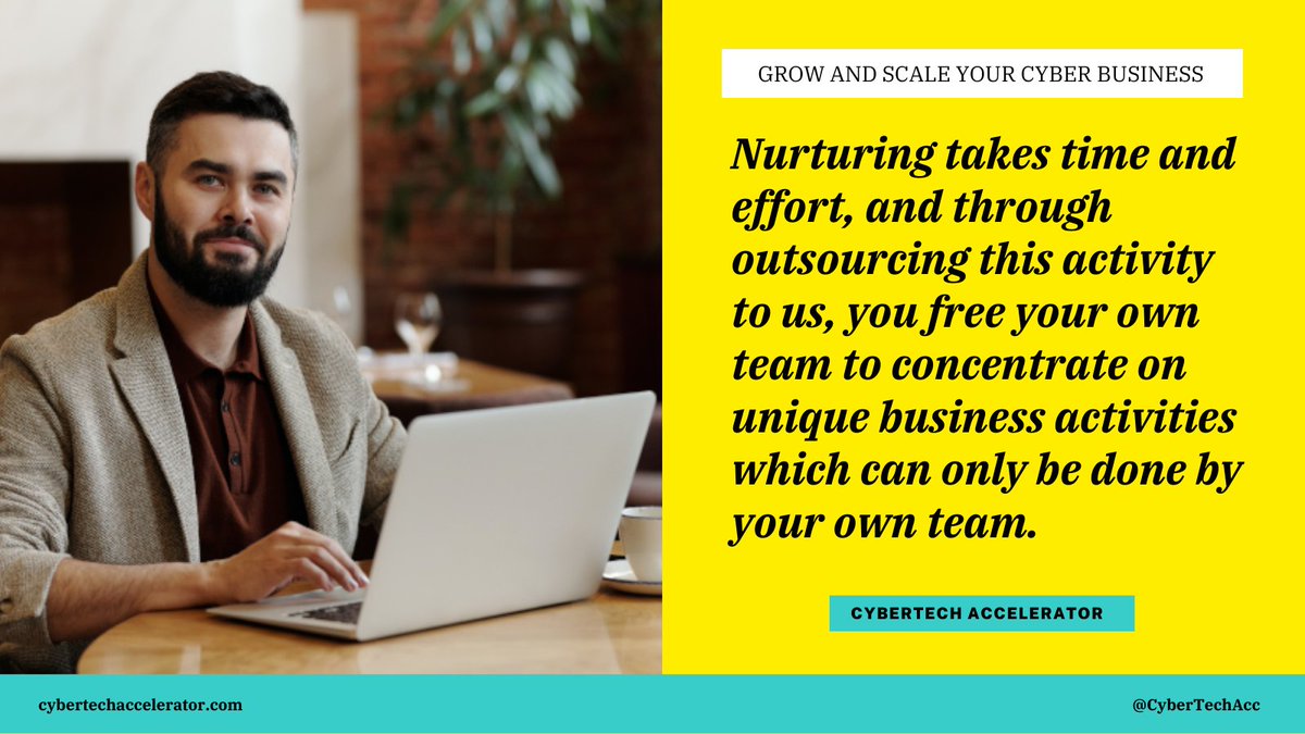CyberTechAcc's tweet image. Nurturing takes time and effort, we free your own team to concentrate on unique business activities which can only be done by your own team.

Grow and scale your #Cybersecurity business with the #CyberTechAccelerator.

cybertechaccelerator.com