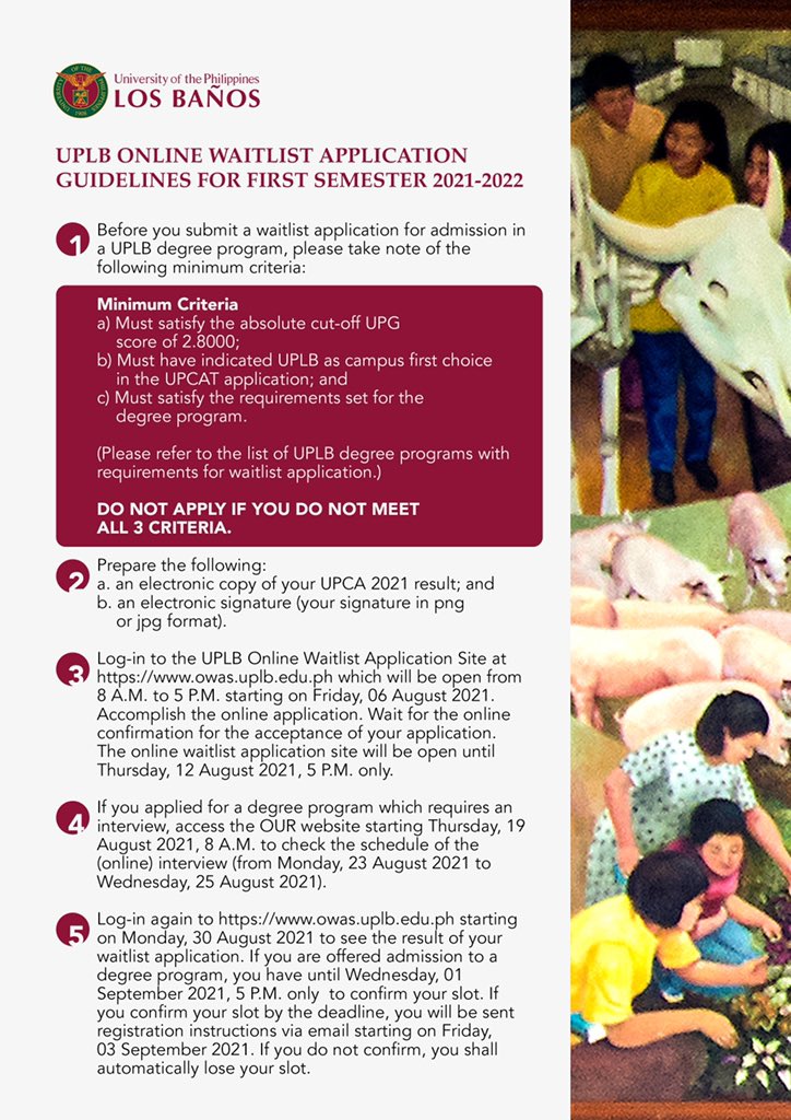 UPLBOfficial's tweet photo. #UPLBAdvisory: UPCA 2021 Online Waitlist Application Guidelines https://t.co/ixvdgxEvBl