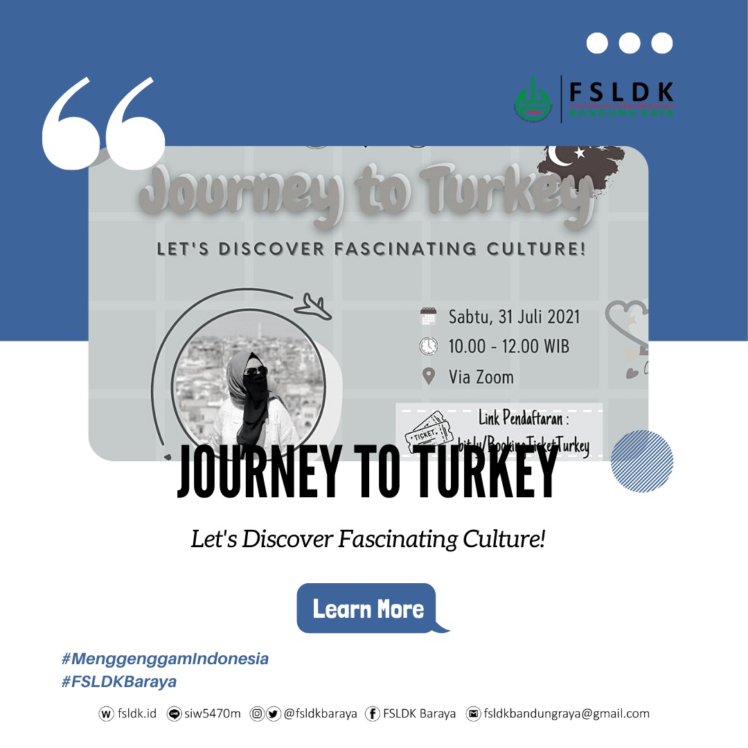 fsldkbaraya's tweet photo. [JOURNEY TO TURKEY]

🧕🏻Triska Rahmatul Aini (Youtuber, Influencer, Student at Abdullah Gul University) 
🗓️Sabtu, 31 Juli 2021
🕙10.00- 12.00 WIB
📍Via Zoom
🔗 https://t.co/oJPHW1RpZZ
CP : 082272439175 (Shelvy)
 
#FSLDKBaraya
#menggenggamindonesia
#FSLDKIndonesia https://t.co/YuqbMeGhu5