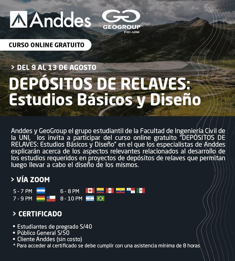 _anddes's tweet photo. #CursoOnlineGratuito | Anddes y GeoGroup UNI, “DEPÓSITOS DE RELAVES: Estudios Básicos y Diseño”.

Conoce el programa, expositores y moderadores aquí: https://t.co/37bWV5DE6l https://t.co/OFwgQp6V3O