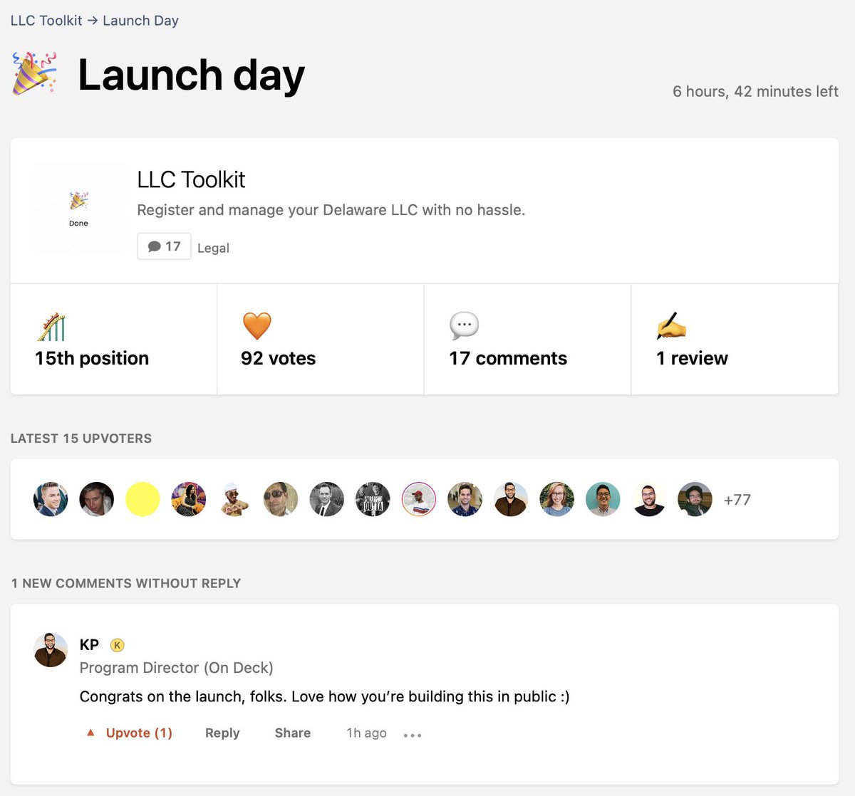 LlcToolkit's tweet photo. 8️⃣more votes and we got a 💯!
check us out @ProductHunt https://t.co/L4bbsncnxO