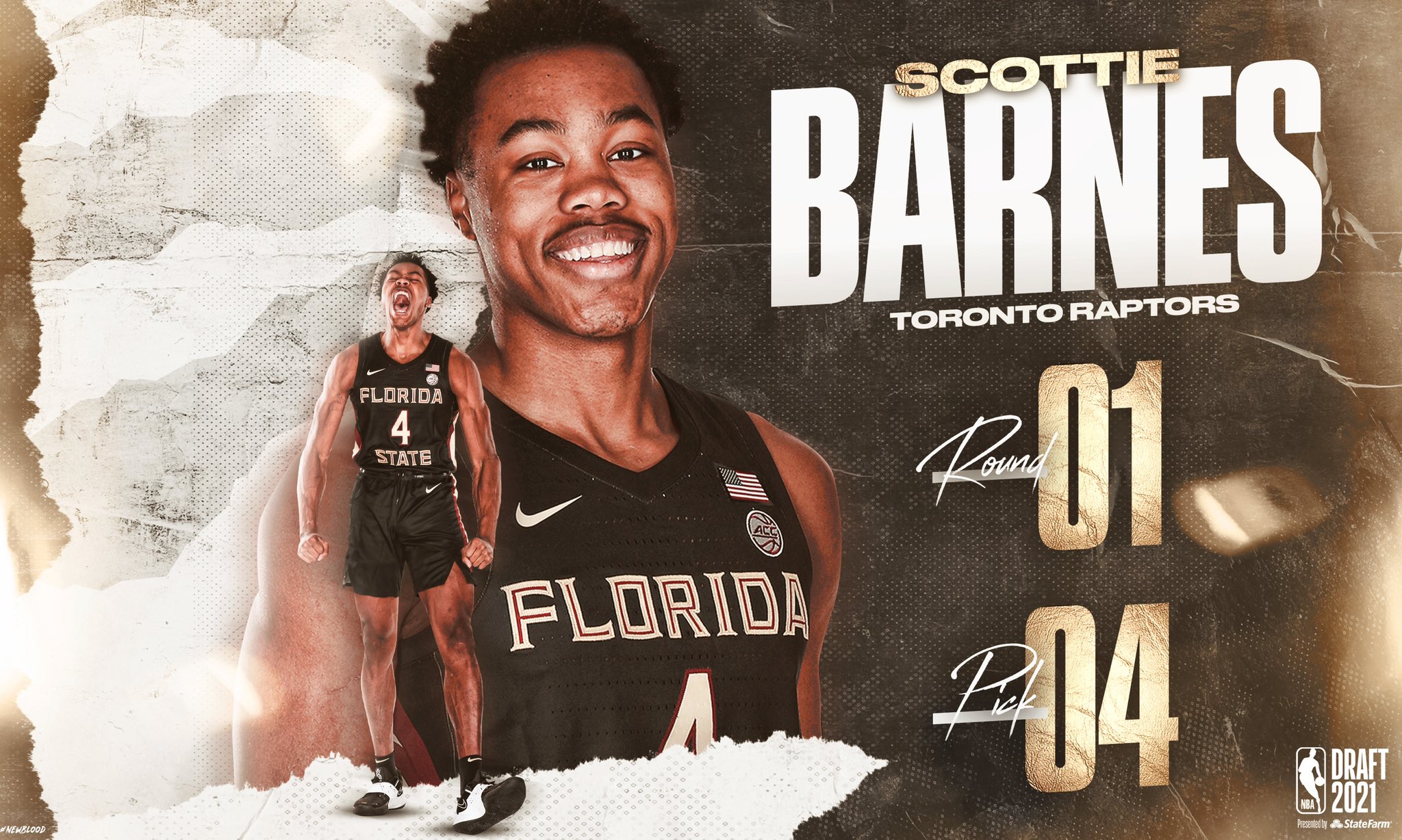 Scottie Barnes selected fourth overall by the Toronto Raptors in