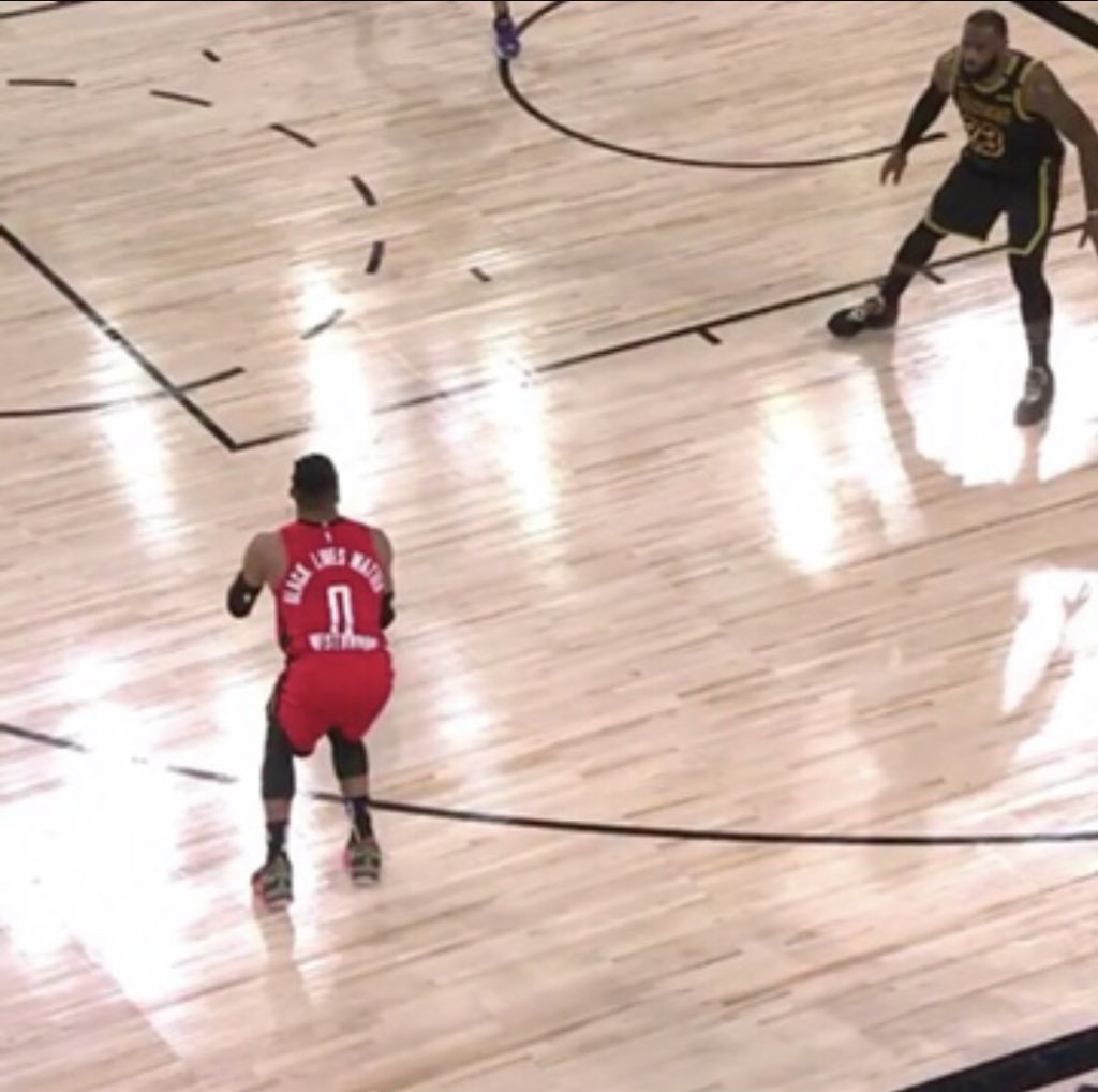 BGNHoops's tweet image. Lakers were literally guarding Westbrook like this during the playoffs and now they think he’s the answer? 😂😂😂😂