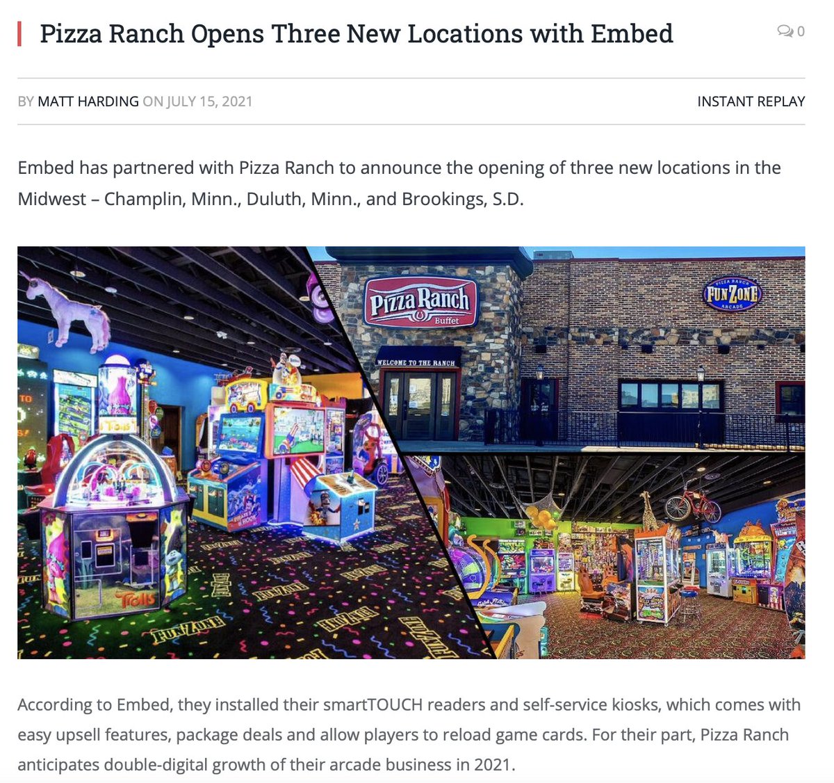 embedcard's tweet image. We are proud of the partnership we have with @PizzaRanch, we stay on as you game on! Thanks to @replaymagazine for this feature, read the full article here: hubs.li/H0TmM0y0  

#FuellingFun #TransformingFun #EmbedLife
