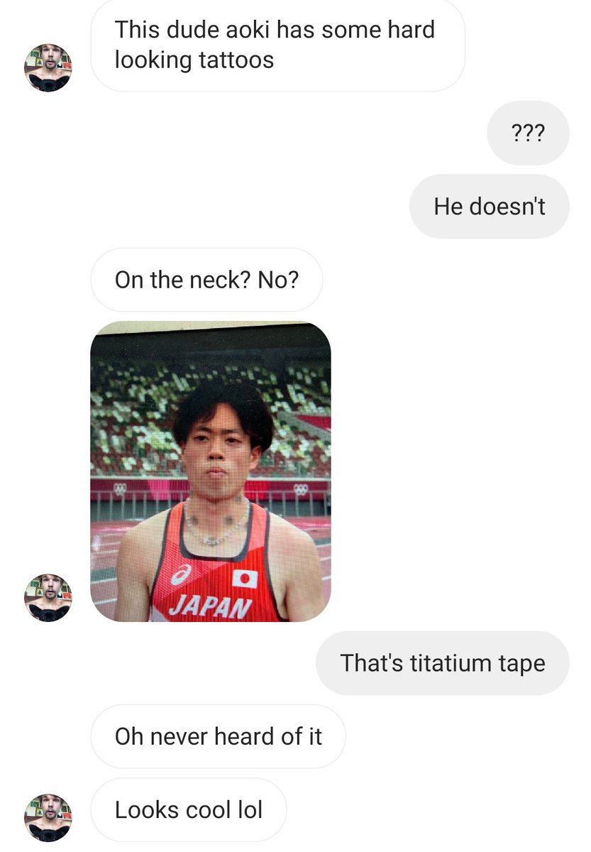 元チームメイトから「このアオキって選手首にハードなタトゥー彫ってるね」と。

何のことかと思ったら、チタンテープのことでした。
アメリカの選手は確かに付けてるのほとんど見なかったな。