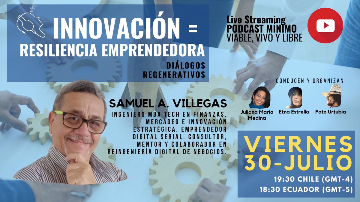 anthenoge's tweet photo. Ya nos hacia falta, viernes 18:30 #Ecuador 19:30 #Chile Resiliencia emprendedora cómo clave para la famosa #TransformacionDigital, #aceleraciondigital, y el cliché de las "reinvenciones personales" #postpandemia.#podcast #mínimoViable #vivoYLibre nos vemos https://t.co/D0f4EUa0pA https://t.co/UwmVEoTIkK