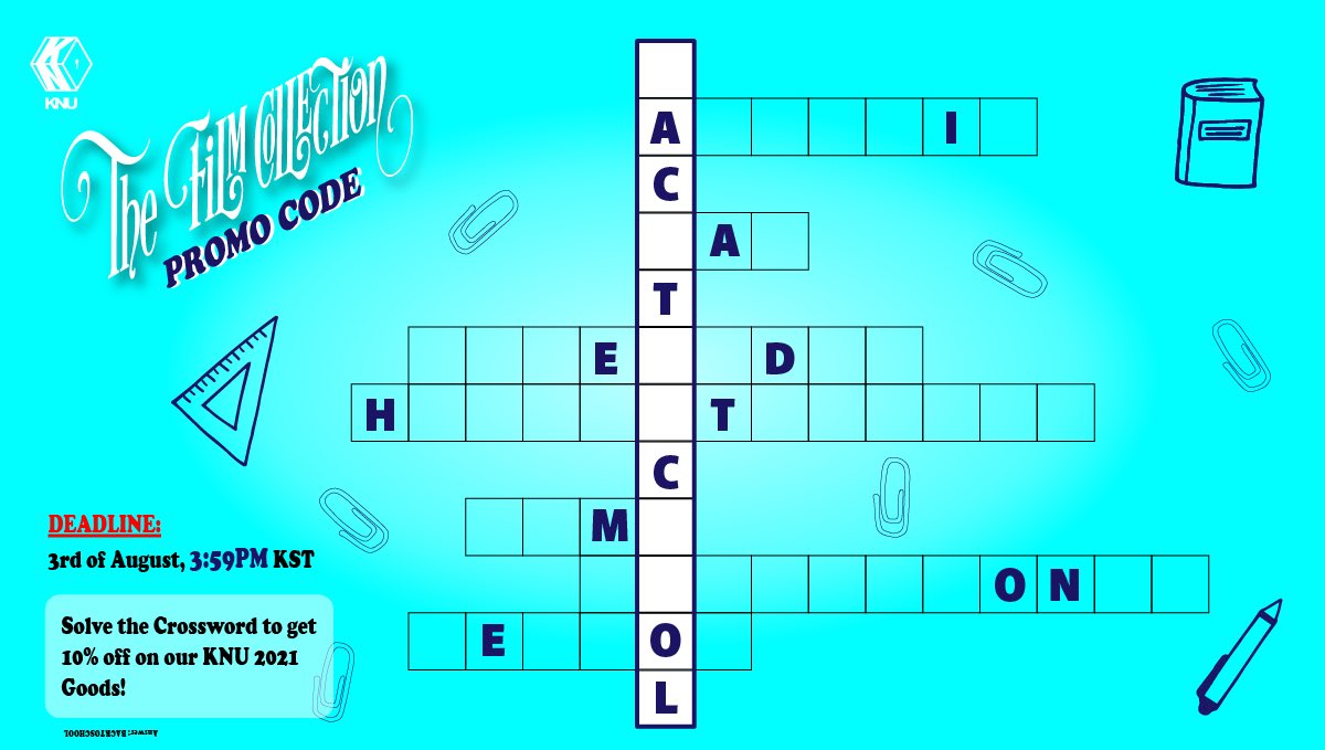 KaiNationUnion_'s tweet photo. โจ2021 KNU GOODSโจ
Solve the Crossword Puzzle below and use the Promo Code to get a 10% discount at your KNU Store!!
๐https://t.co/EQo9LXV65H
๐ ~ 8/3 3:49pm KST
#KNUStore https://t.co/v32o8h3epG