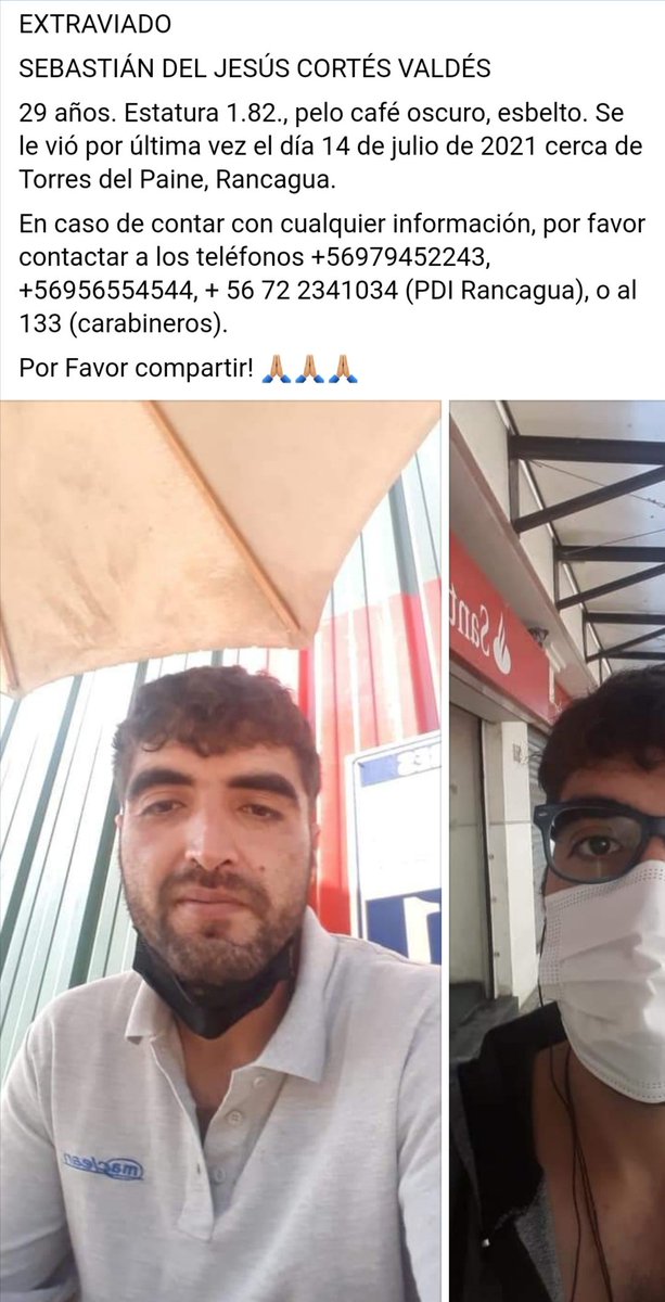 Leocorceleste's tweet photo. Persona extraviada en Rgua. Es mi primo. Favor compartir. Muchas Gracias 🙏 @Rancagua @elrancaguino https://t.co/a6piWpUsvl
