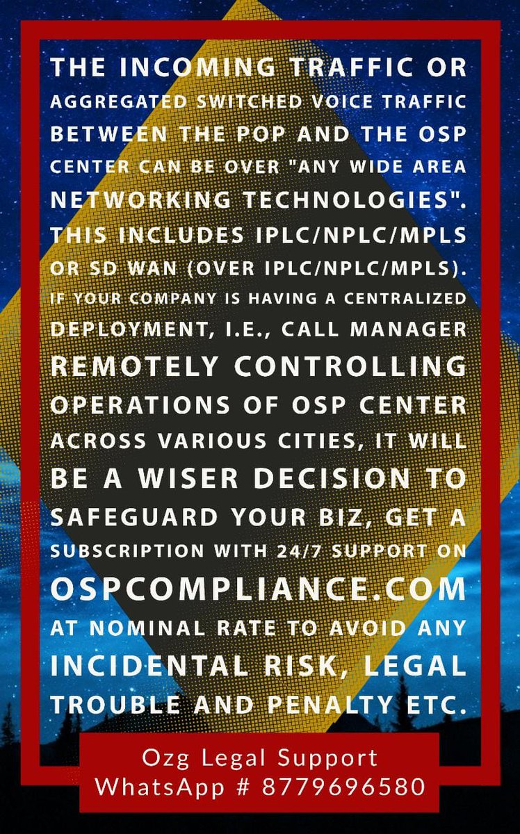 DoT_License's tweet photo. #OSP Regulations 2021

👍 https://t.co/nmx90xOUwS

📲 https://t.co/GAZWDUEGHK

#tollbypass #OspCompliance #OspGuidelines2021 #infosec #HotSites #ITes #OzgLawyers #WorkFromAnywhere #OzgIndia #BPOservicess #Automation #HostedPBX #OspLicense #CyberSecurity #OspConsultant #CallCenter https://t.co/wL8MNSVW9Q
