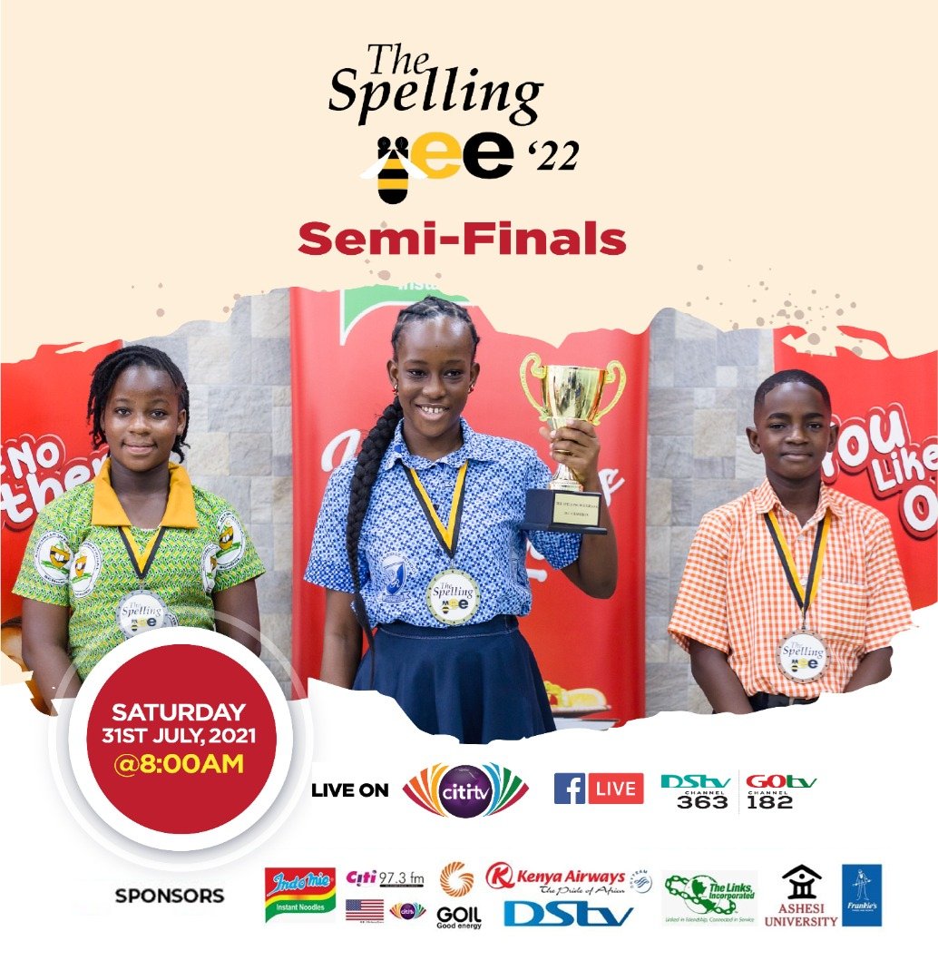 This Saturday, there's only one event you should be following. The Spelling Bee - GH 2022 Semi-Finals. 

Join us at 8a.m. tomorrow Saturday July 31...

#TheSpellingBee
#ItsMoreThanJustSpelling
#SpellingBeeyondBorders
#WordsOverMasks
