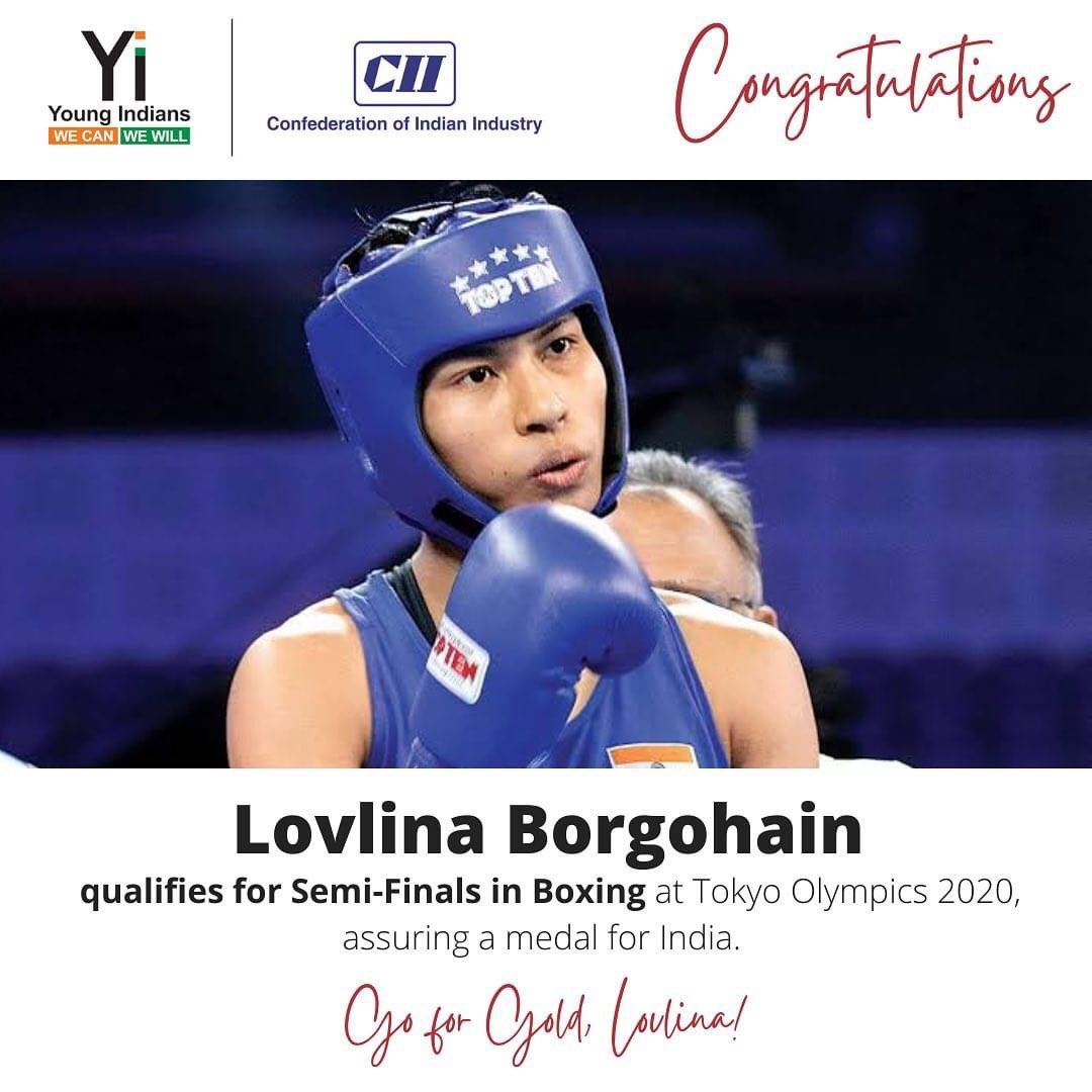 @lovlina_borgohain qualifies for semi-finals at <a href="/tokyo2020/">#Tokyo2020</a>, assuring a medal for the nation. Go for GOLD #LovlinaBorgohain &amp; congratulations on this victory! 

#Cheer4India #Boxing 

<a href="/IndianOlympians/">Indian Olympians</a> <a href="/himantabiswa/">Himanta Biswa Sarma</a> <a href="/CMOfficeAssam/">Chief Minister Assam</a> <a href="/FollowCII/">Confederation of Indian Industry</a> <a href="/YiTweets/">Young Indians (Yi)</a> <a href="/Smitasatvik/">Smita Vaish Agarwal</a> <a href="/raunakgoyal/">Raunak Goyal</a>