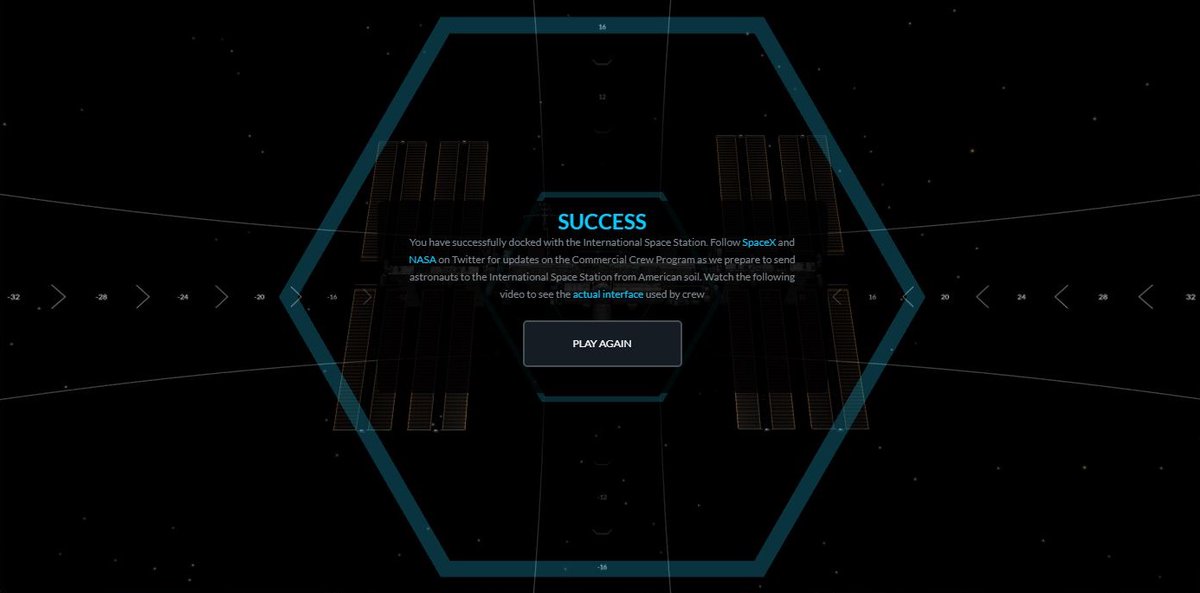 Played with the Dragon Docking simulator got a successful docking on the second try.
https://t.co/UKUtB3Mz4J https://t.co/PfUVe7rdFi