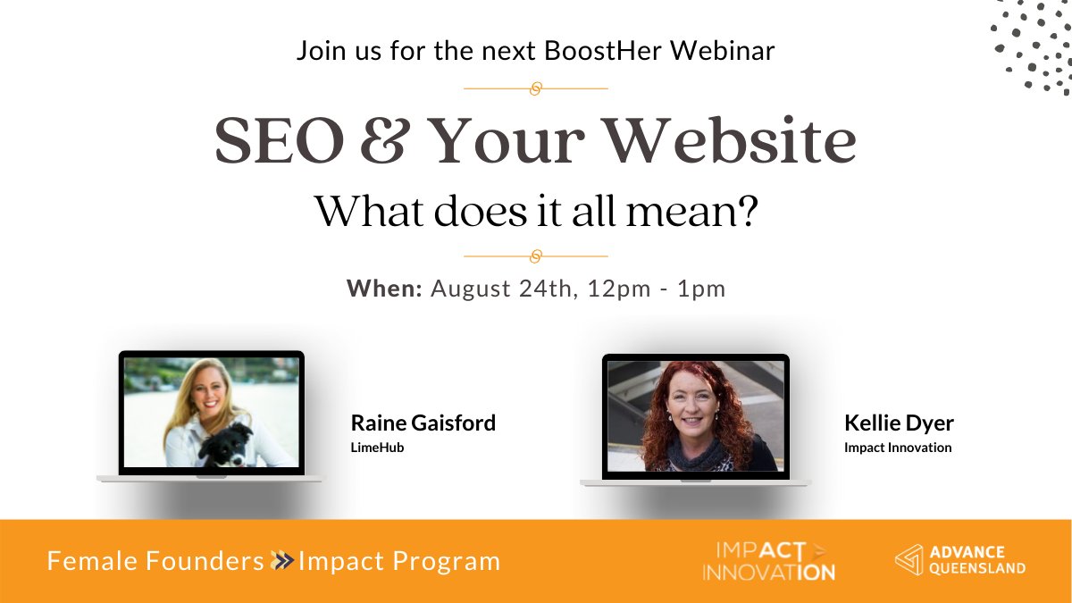 Want to learn how to increase your organic website traffic to help drive sales? Our next Female Founders webinar will be on all things SEO! <a href="/RaineGaisford/">Raine Gaisford</a> from <a href="/LimeHub/">LimeHub</a> will share her tips and tricks to bump up your website traffic. Register here: bit.ly/3fbA5CY