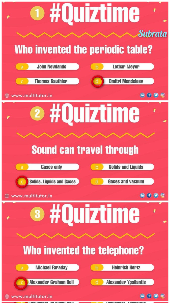 Subrata37606833's tweet photo. @multitutor_in @multitutor_in 
✴
Dmitri Mendeleev
Solids, Liquids and Gases 
Alexander Graham Bell
✴
#contestalertindia #contests 
#multitutor 
✴
Join:
@Meenusettu @LuvyaJoshi @soniyaaajain @jjp4343 @janardansingh09 @joyal_patel @Tiwarijyoti2 @kartiksaysnow @Sanjiv_34 @iKaushik365 @kailasha_ https://t.co/i0jzHSTXSh