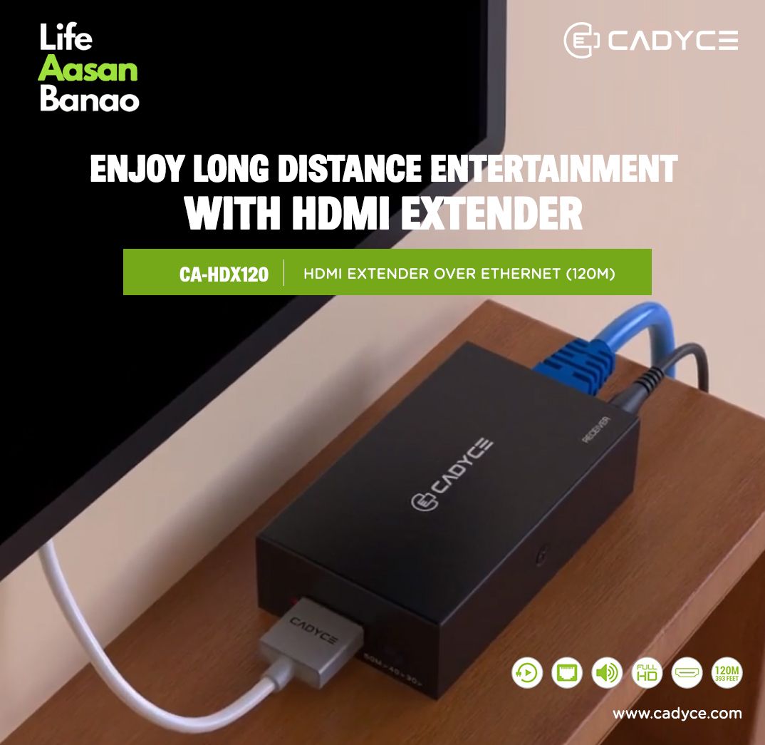 cadyceinc's tweet image. Is your entertainment quotient interrupted because of long-distance? Your TV is in one room and your laptop in another? It’s time to bridge this gap with an HDMI extender called CA-HDX120. 
#Cadyce #HDMIExtender #EntertainmentDiaries #UnlimitedEntertainment #Lifestylebrand