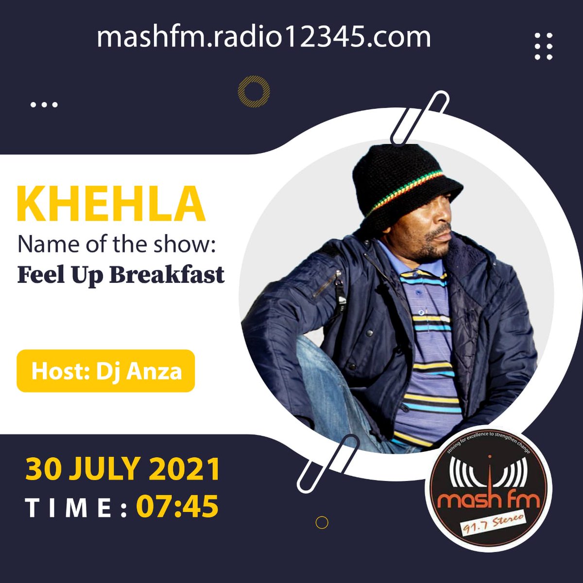 smagosamedia's tweet photo. Don't miss it Khehla going Live at 7:45 @mashfmradio | @smagosamedia https://t.co/xpMTfJSY4x