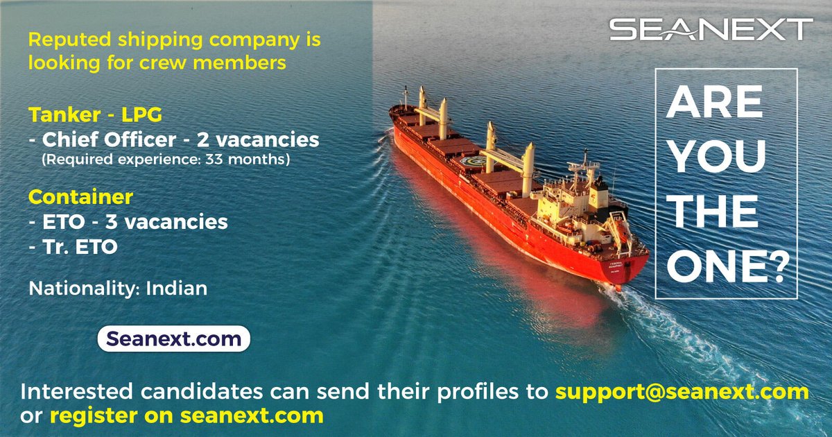 weareSeanext's tweet photo. Great opportunities with a reputed shipping company. Log on to https://t.co/1sNzBXoh7G &amp; apply. Explore more opportunities only at Seanext.

#Seanext #SeanextRecruitment #Seafarer #Seaman #shippingindustry #maritime #maritimeindustry #marinejobs #JobsAtSea #maritimejobs #seajobs https://t.co/ucUGnGjlYD