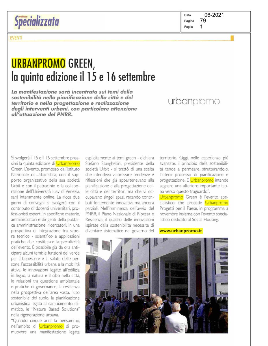 Urbanpromo Green il 15 e 16 settembre. Ne scrive Edilizia specializzata