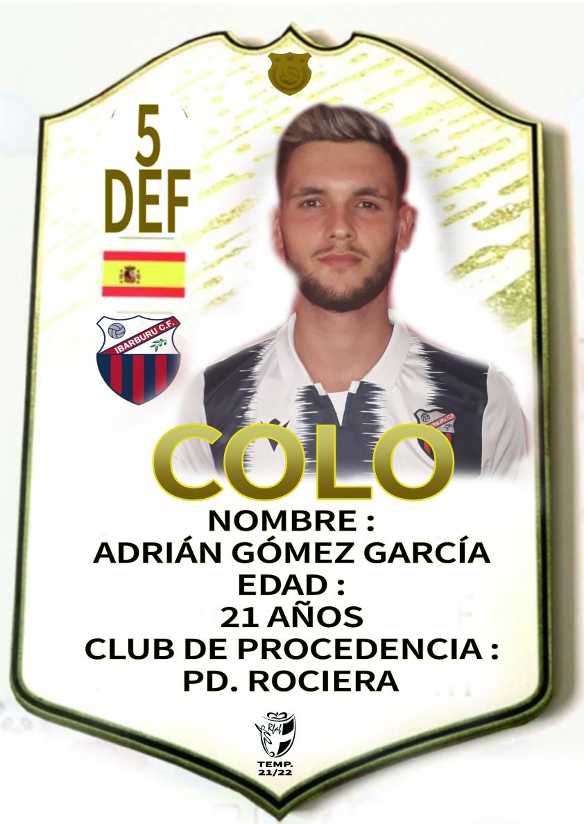 🔴🔵 FICHAJE⚽📝
os presentamos al  fichaje de hoy!
COLO un central contundente y buen trato al balon, procedente del PD. Rociera
Mucha suerte y bienvenido al Club💪🏻!!
Temporada 2021/2022
IBARBURU.C.F 🔴🔵
#todosjuntosumamos
#TrabajarpornuestroEscudo
#elcorazondelbarriodesde1973