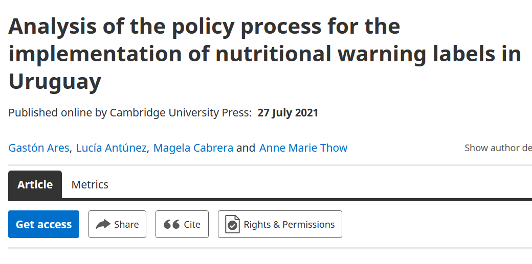 Important new paper on the policy process of developing and implementing front-of-pack nutrition labelling in Uruguay. Great to get these stories out so other countries can learn from them cambridge.org/core/journals/…