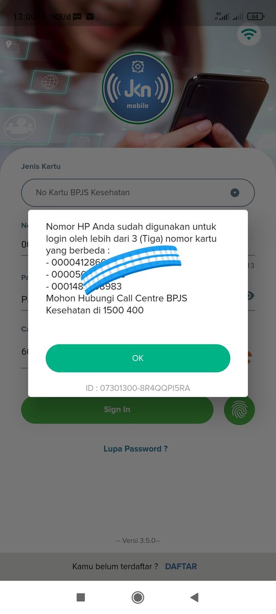 HendraSSumpena's tweet photo. @BPJSKesehatanRI 
Sudah ganti nomer beberapa kali tetep aja begini bagaimana min?
- upgrade Aplikasi JKN ✅
- password lebih dari 6 karakter + kombinasi huruf besar &amp; kecil ✅ https://t.co/VFx8MvUxAE