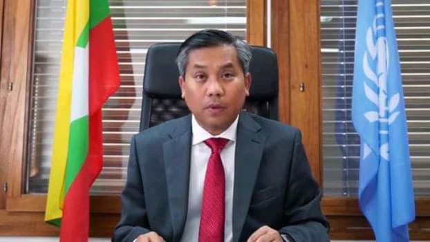 ActivistLittle's tweet photo. British ambassador to @UN warns that half of #MYA's population could be infected in 2 weeks. UKyawMoeTun, on behalf of @NUGMyanmar, calls for urgent UN-led monitoring mechanism to deal with #COVID19 in #MYA.

#OurGovernmentNUG #July30Coup 
#WhatsHappeningInMyanmar https://t.co/D2QYUsh2go