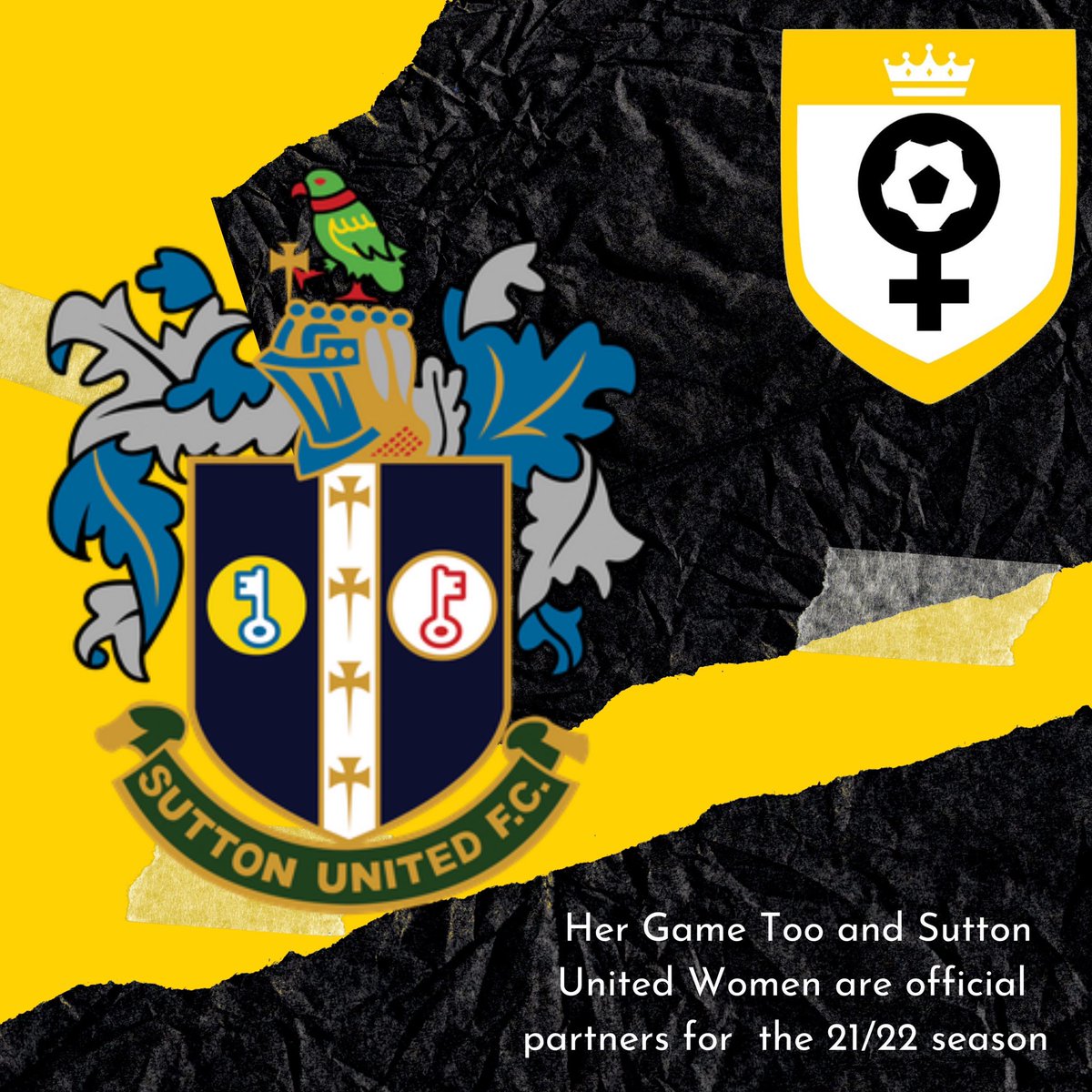 SuttonUtdWomen's tweet photo. We are extremely excited to be working and supporting @HerGameToo this season.

Every member of the club from staff to players understands the importance of their work, and we cannot wait to get started helping them promote it throughout the season. 
#AmberAndProud #HerGameToo https://t.co/vcMglGN12x