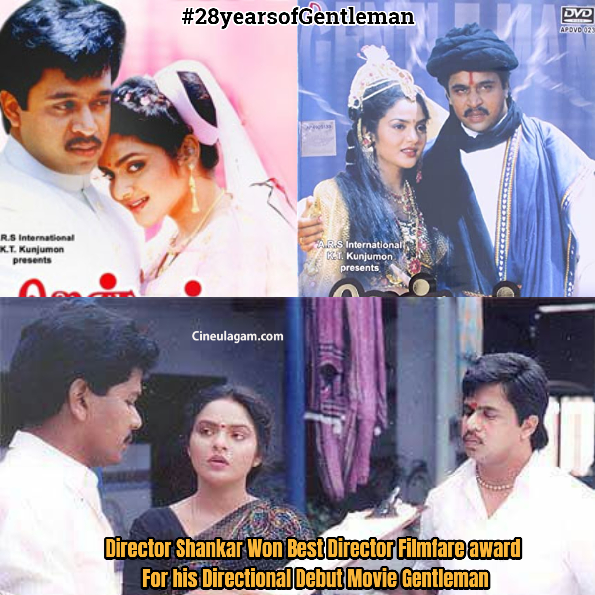 cineulagam's tweet photo. This day marked the beginning of a Legend's career - #DirectorShankar
This was the day in 1993, Director #Shankar's #GentleMan released.
#28YearsofGentleman
#28YearsofShankar
Congratulations @shankarshanmugh Sir!
#Arjun #ARRahman #Madhubala #ShankarShanmugham @arrahman https://t.co/dT91ivPM51