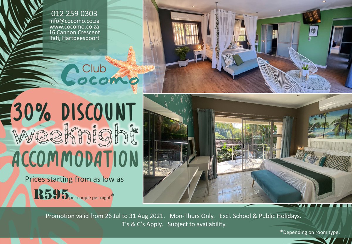 Book now! 012 259 0303 info@cocomo.co.za