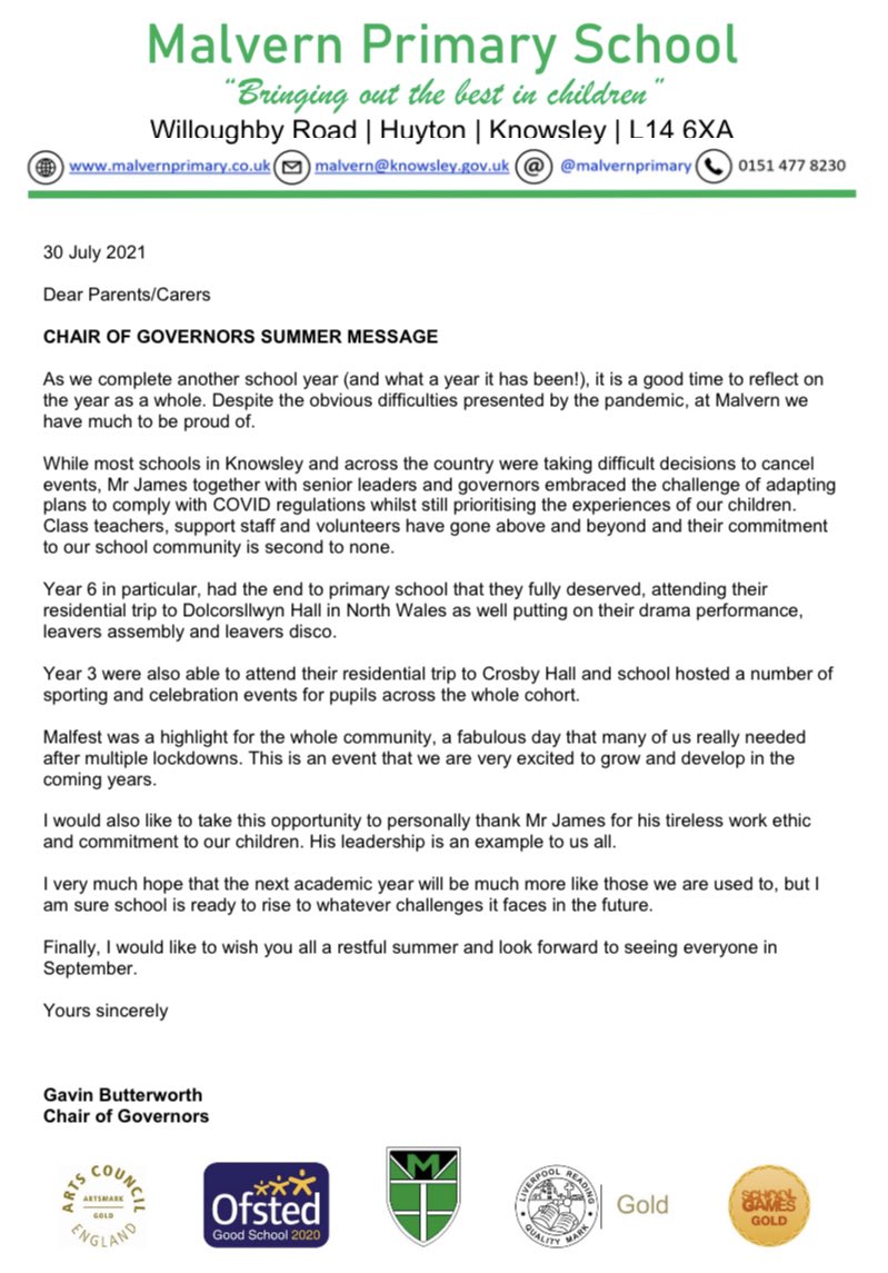 malvernprimary's tweet photo. Summer Message ☀️ || Please see attached letter from our Chair of Governors. 

#WeAreMalvern
#TogetherStronger 💚💛 https://t.co/Mvr9yAmOd1