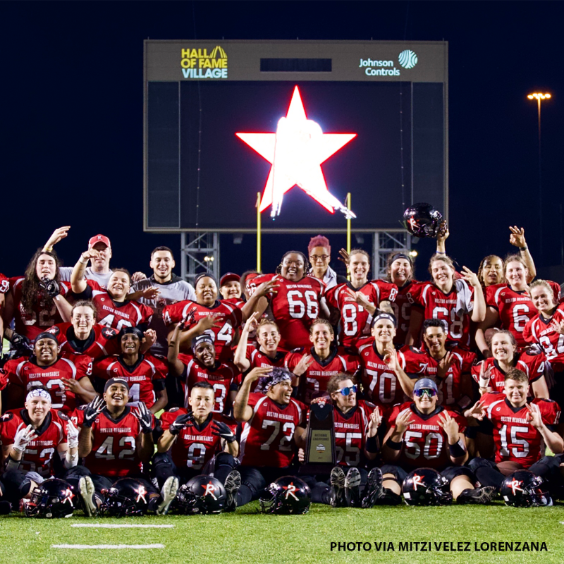 Patriots's tweet photo. Last week, the @GoRenegades won their sixth national championship, flew on the Patriots team plane, and made their mark on the @ProFootballHOF.

But this team of trailblazers is focused on paving the way: https://t.co/VUeMpTeCfY
