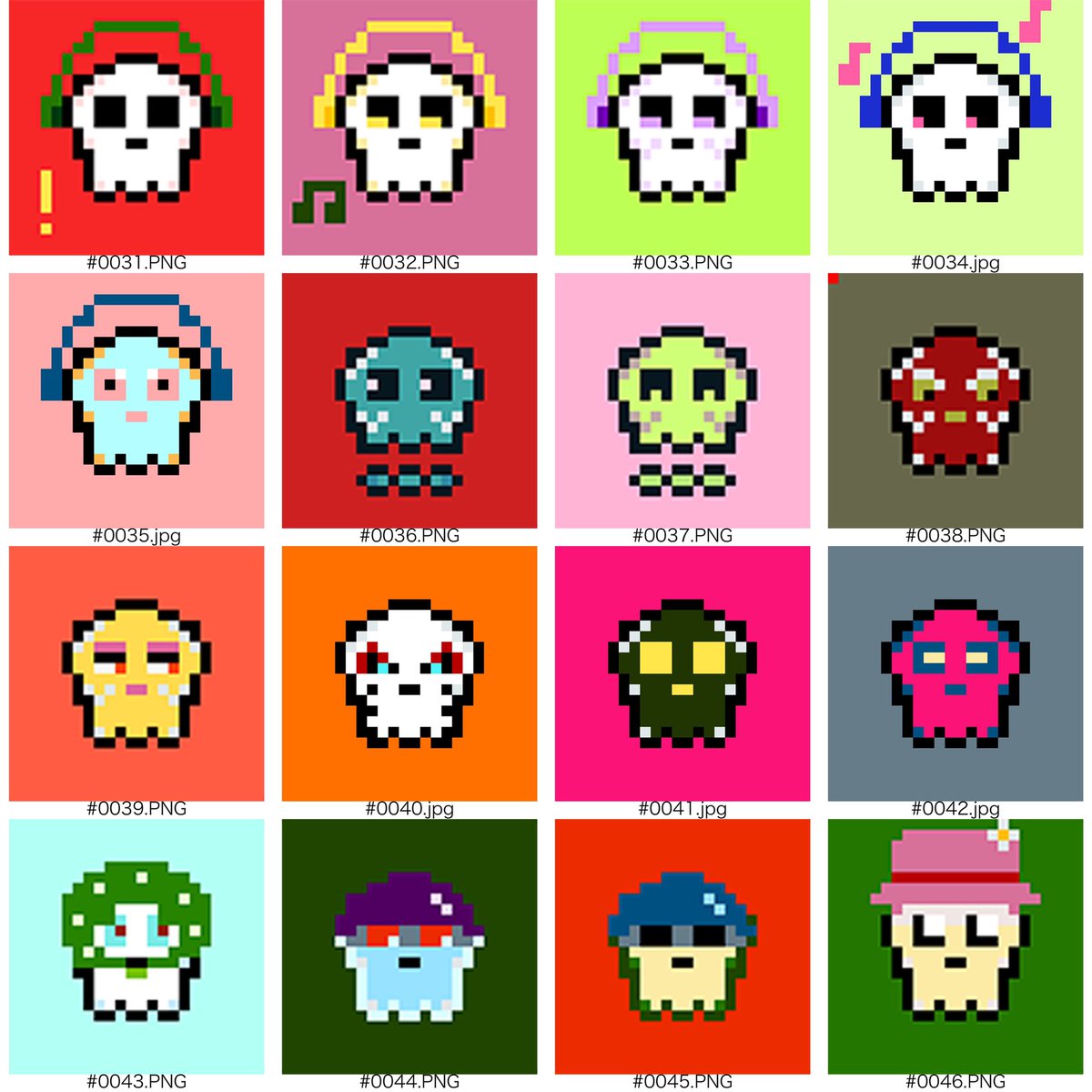 7/30に『Kawaii SKULL』 #0031 〜 #0046 まで発売開始！ 一律0.005ETHです。 #Ethereum #NFT  #かわいい #ガイコツ #Cryptoart #pixel