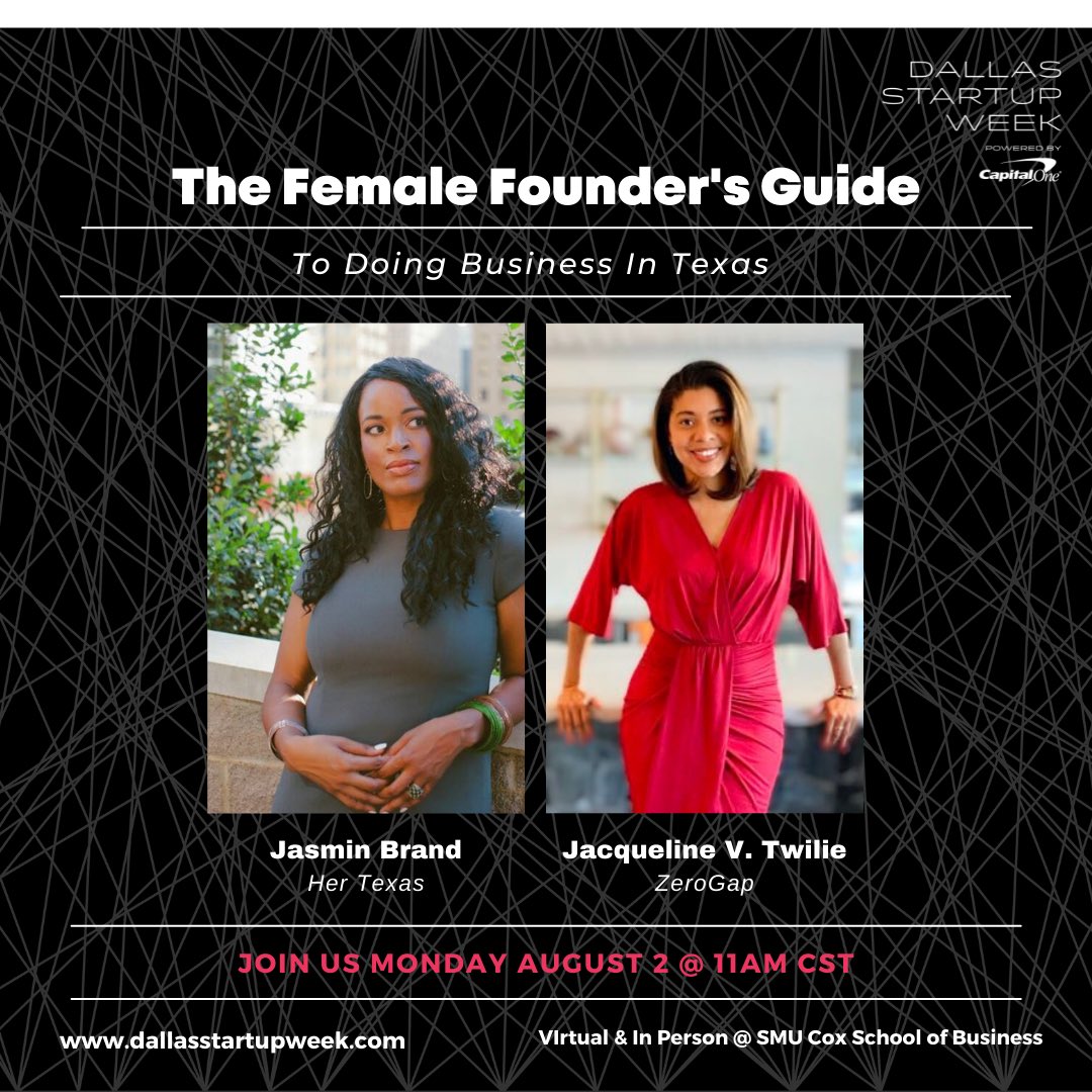 JasminBrand's tweet image. MONDAY!!! 

Join me &amp;amp; the iconic @JVTWILLIE  this Monday 11am CST as we kick off @DalStartupWeek w/ a featured fireside chat - The Female Founder’s Guide To Doing Business In #Texas! Tune in virtually or in person at @SMUCox 

Register: b.link/DSW21
(search Her Texas)