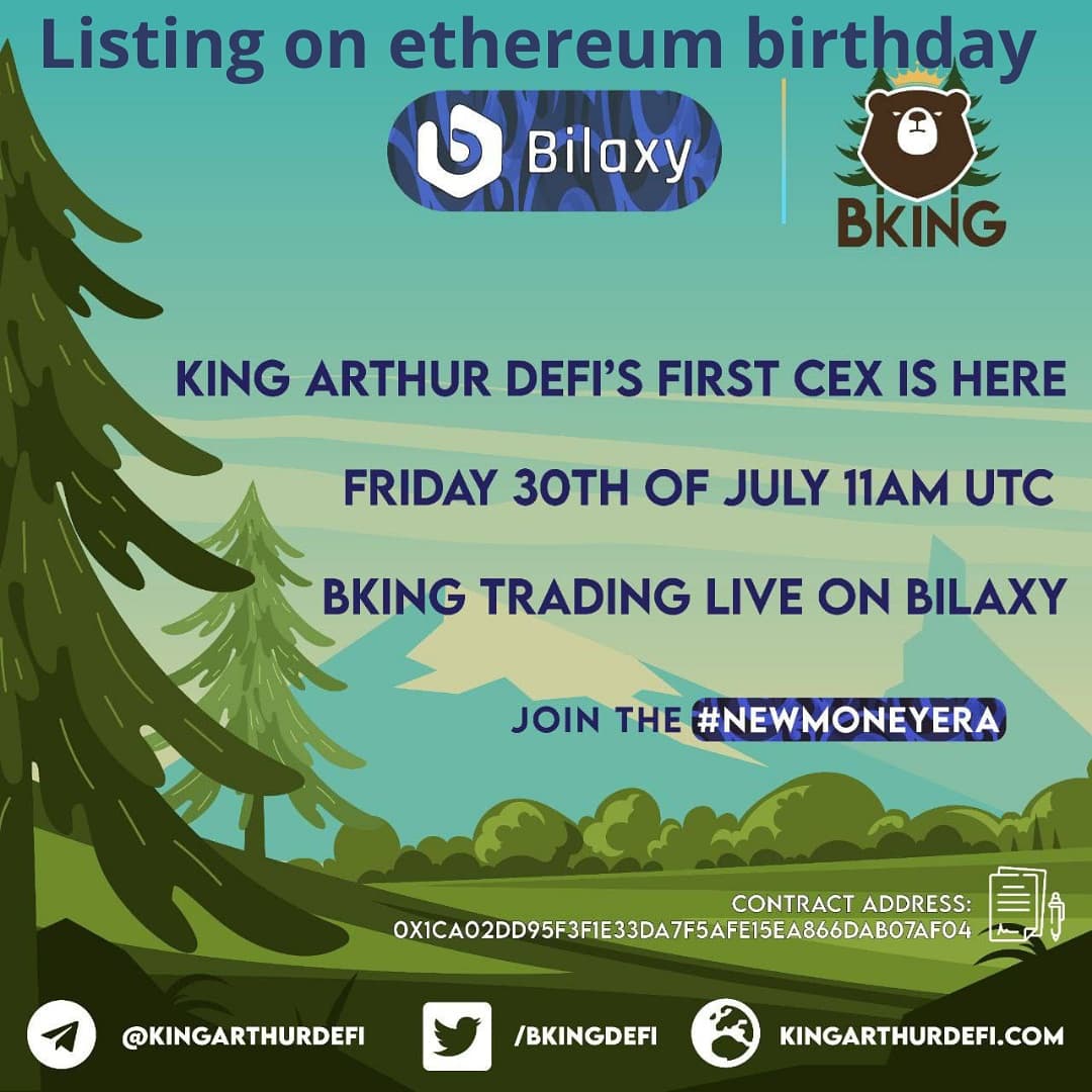 BkingDefi's tweet photo. Bking will be live for trading on bilaxy from 11AM UTC .(ON THE ETHEREUM BIRTHDAY) 

Its birthday of ethereum blockchain one of the greatest invention till date .
.@VitalikButerin 
.@ethereum
#blockchain #
#VitalikButerin #Ethereum
#blockchain #nature  #Bitcoin https://t.co/Zfnjfug6oO