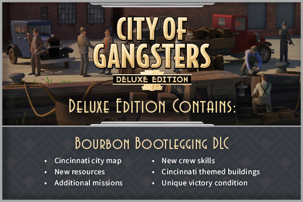 CityOfGangsters's tweet photo. Only 10 days to go until City of Gangsters is available to play!

https://t.co/ivW2X29FCH 🍺

That's not all folks - get 15% off when you pre-purchase the Deluxe Edition of City of Gangsters which includes the Bourbon Bootlegging DLC! 

#IndieGame | #IndieDev | #GameDev https://t.co/DRe2euEiGa