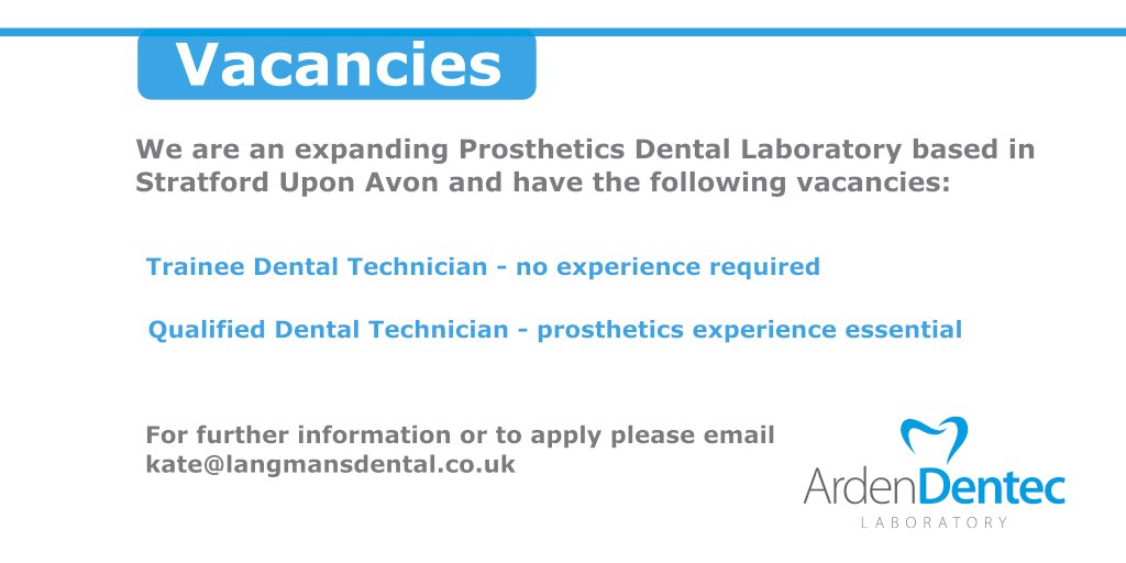 Dental Technician Vacancies - Prosthetics

We have a vacancy for a #traineedentaltechnican to join the team. Full training provided with day release to BMet to study for the Level 3 Diploma.

Qualified dental technician also required see below

#dentaltechnician #prosthetics