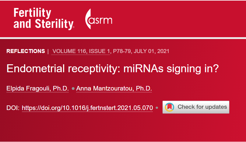 Our first original article bit.ly/anpddem was selected for review in the prestigious journal #FertilityandSterility, highlighting the innovative and promising uses of miRNA biomarkers to overcome repeated implantation failure. bit.ly/ermirna
