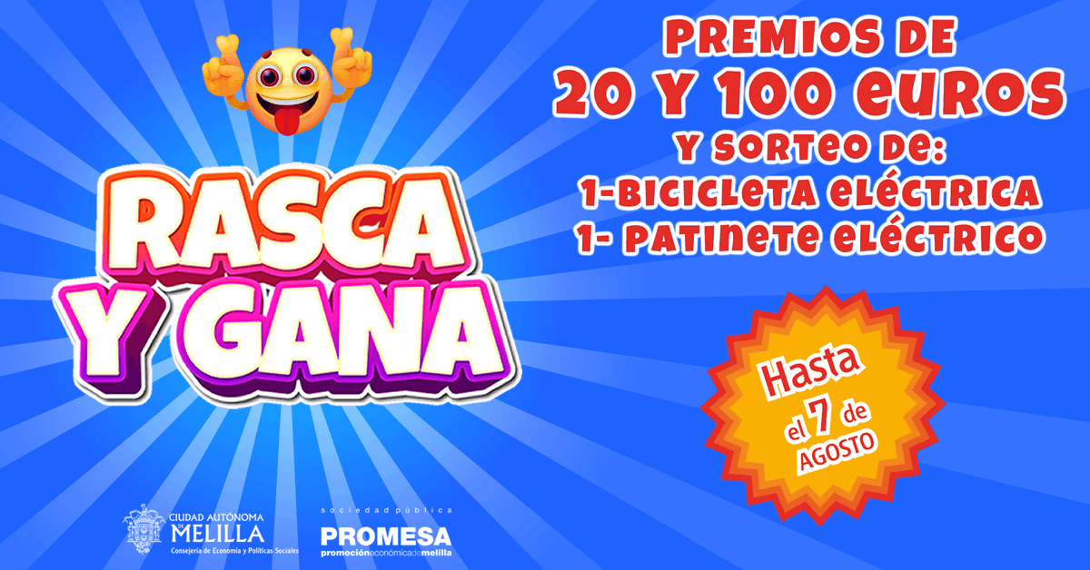 ProyectoMelilla's tweet photo. No te quedes atrás y disfruta de los premios que repartimos en más de 120 establecimientos de la ciudad de comercio y hostelería.
Pide tu tarjeta 😀"Rasca y Gana"😀y consigue premios de 20 y 100 €. 
ℹ️ https://t.co/O9bOISFvFL https://t.co/xSG2KqYBel