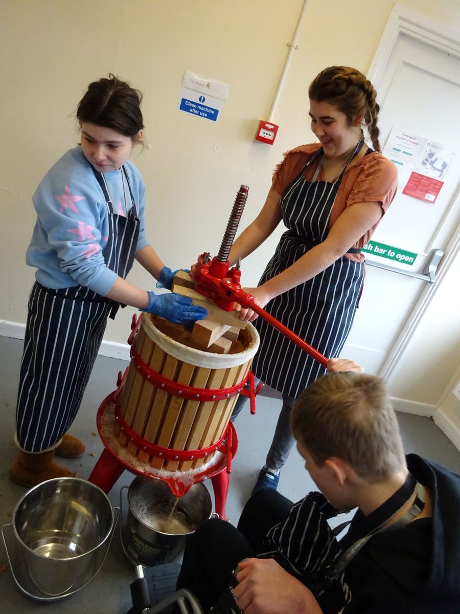 AppleWiltscoll's tweet image. Step 6 is to actually press the juice. The apple pulp from the scratter gets either tipped into our big beast or carefully put into our rack and cloth press. Either way we have to have buckets at the ready to collect the juice that pours out. #wiltscoll #studenteats #appleproject