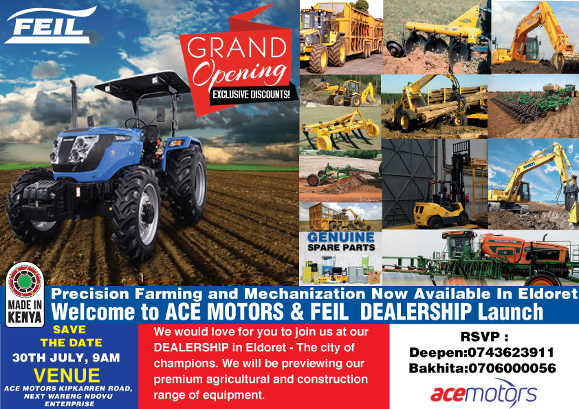 We would like to formerly invite you to join us at our new dealership launch at ACEMOTRS in Eldoret . Come one come all and get the exclusive discounts on certain equipment's to suit all your farming and construction needs
#farmengineering#machinery#brandkenya#kenya#agriculture.