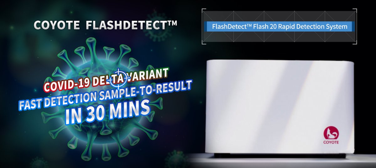 coyote_bio's tweet photo. Coyote BioScience FlashDetect Flash 20 Nucleic Acid Fast Detection System can detect the Delta variant of the COVID-19 virus in 30 mins.
#COVID19 #DeltaVariant https://t.co/k5MbPX2tpX