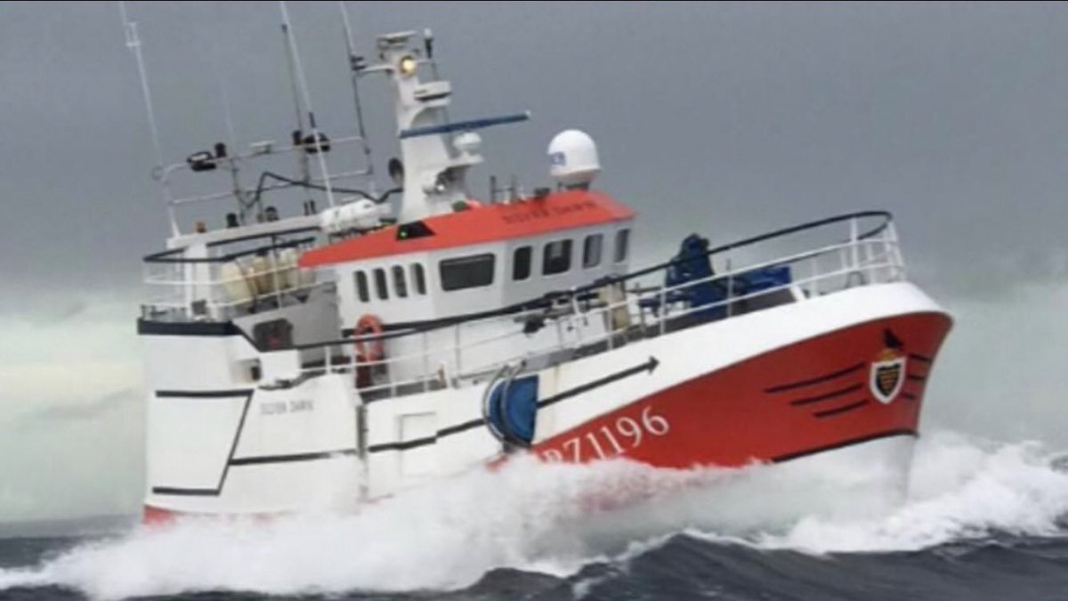 NewlynFishing's tweet photo. Trio of our Cornish #GillNetters & a Cornish #BeamTrawler now rounding #LandsEnd eager now #SeaConditions improving to reach their chosen #FishGrounds…. #SummerStorm #FreshCornish Seafood! At a #FishFishmongers Near You! https://t.co/ZqyY7yvs1e