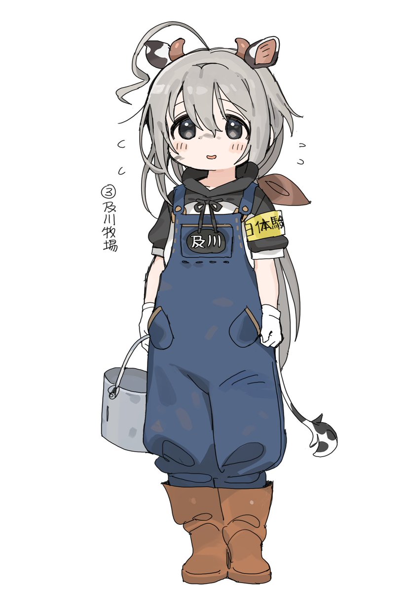 1girl solo overalls grey hair animal ears boots long hair  illustration images